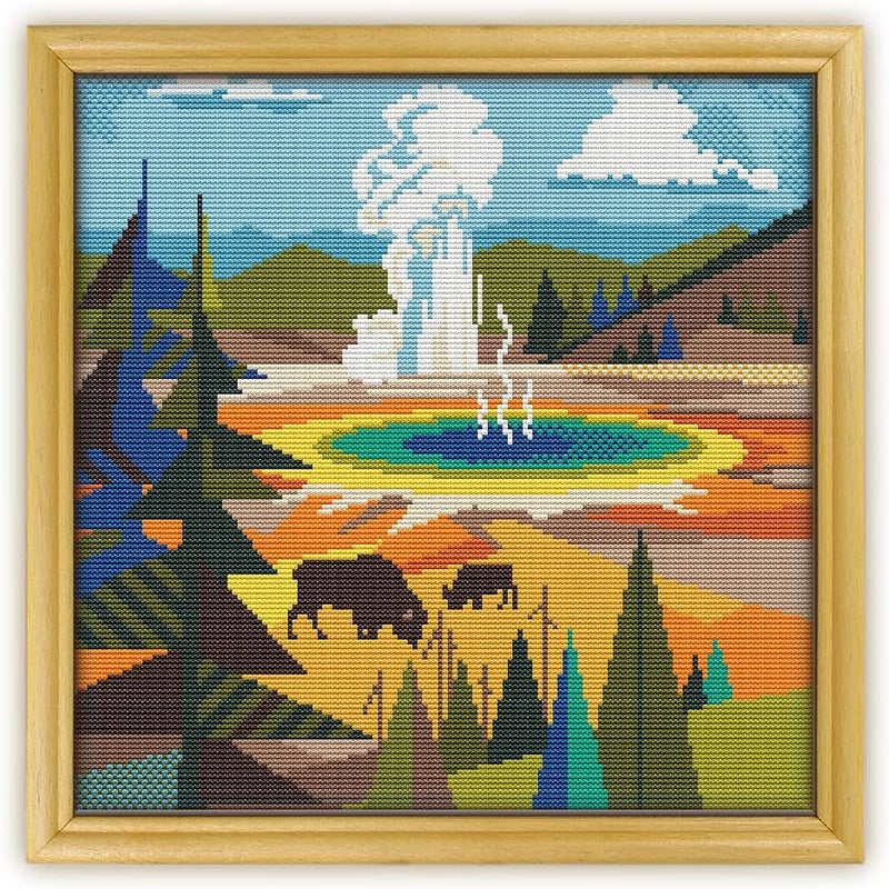 Awesome Pattern Studio Yellowstone National Park K466 Counted Cross Stitch KIT. Threads, Needles, 2 Fabrics, Threader, Clippers and 4 Printed Color Patterns. Embroidery Pattern Kit - Image 2